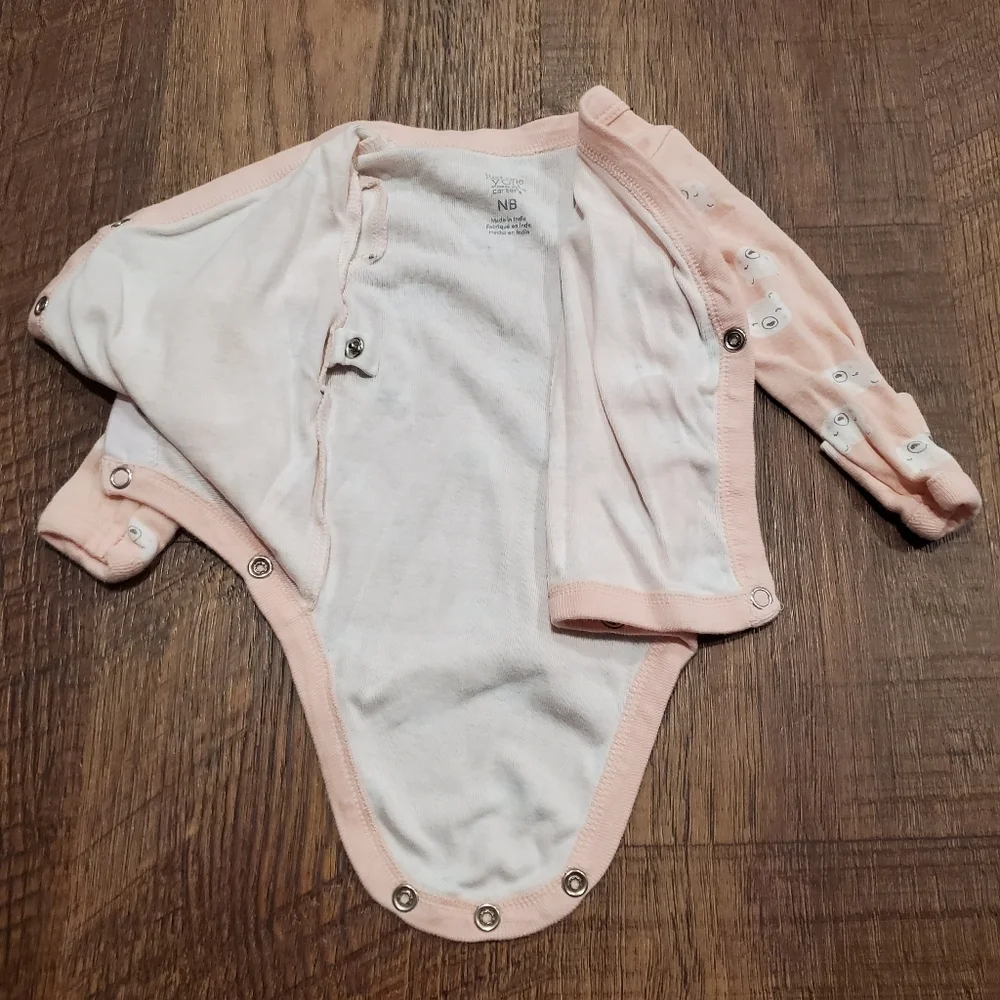 Carters Baby Cotton Matching Set Pink Gray Bear Bodysuit Polka Dot Leggings Hat